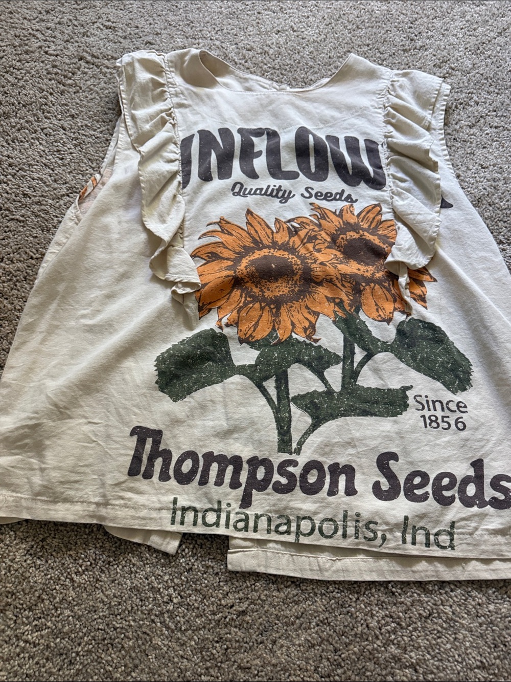 Sunflower Graphic Ruffle Tank Top - Cream and Orange - Picture 4 of 5